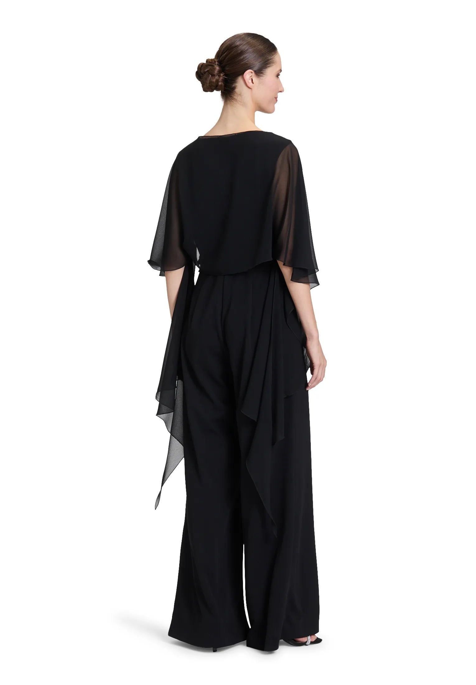 Vera Mont Jet Black Women Chiffon Stole with Flounce SKU: 0071-4825_9042 Image 03