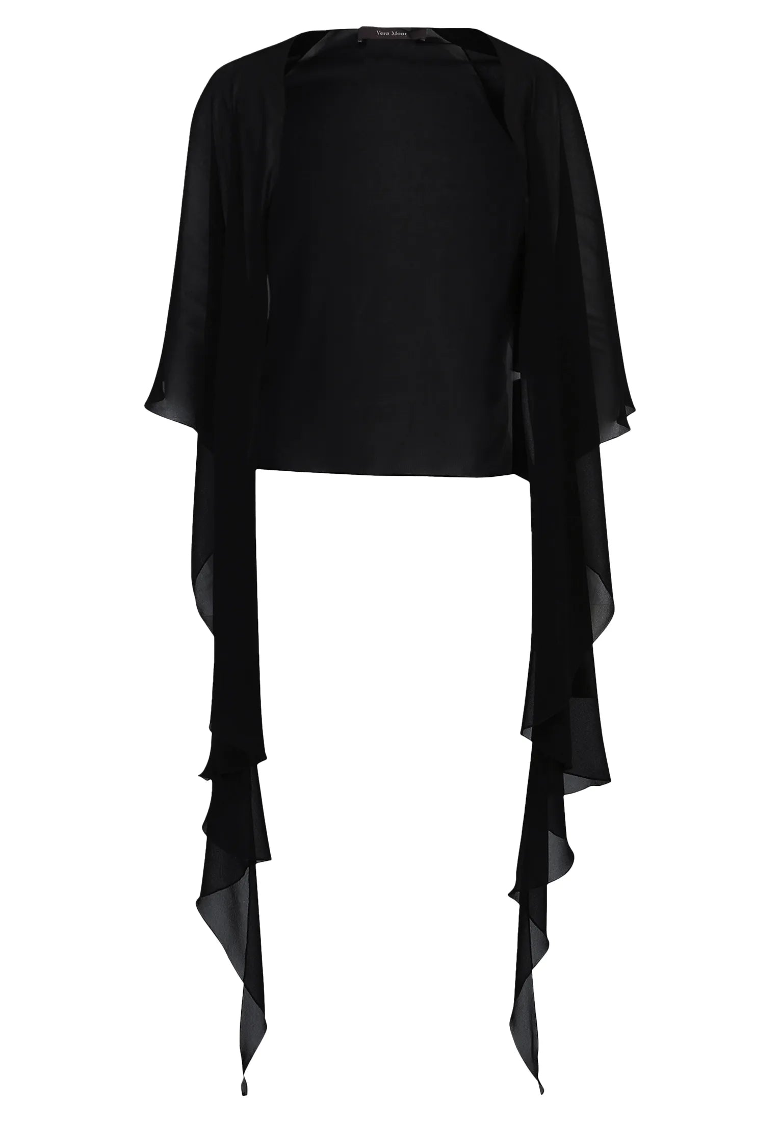 Vera Mont Jet Black Women Chiffon Stole with Flounce SKU: 0071-4825_9042 Image 06