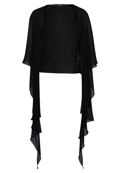 Vera Mont Jet Black Women Chiffon Stole with Flounce SKU: 0071-4825_9042 Image 06