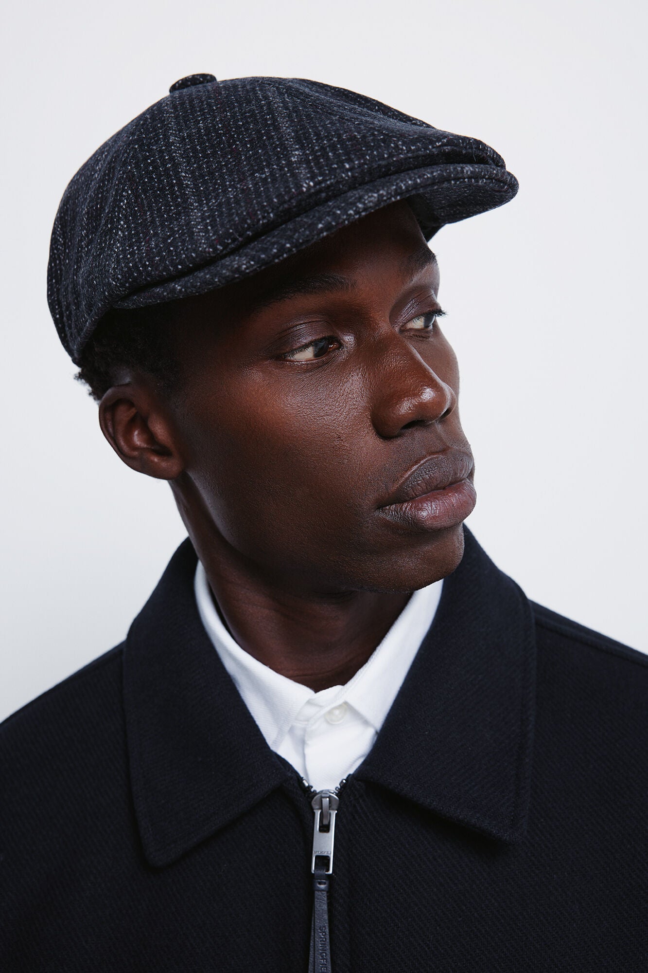 Springfield_Dark Blue_Blue Wool Blend Herringbone Flat Cap_0122836_11_01