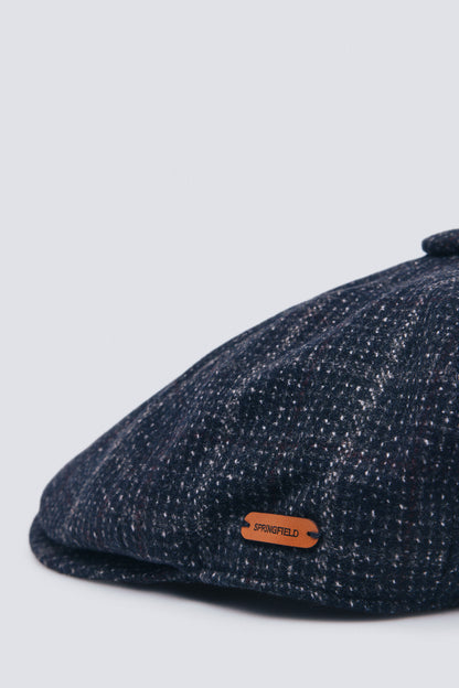 Springfield_Dark Blue_Blue Wool Blend Herringbone Flat Cap_0122836_11_07