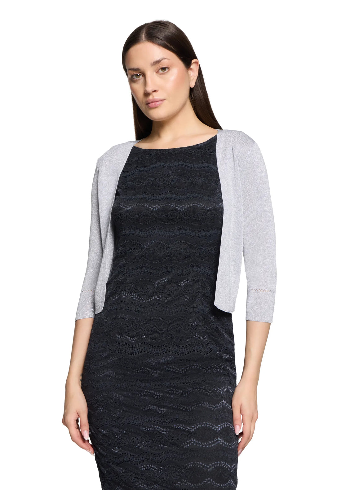 Vera Mont Grey/Silver Women Open Knit Bolero SKU: 0225-4818_9894 Image 01