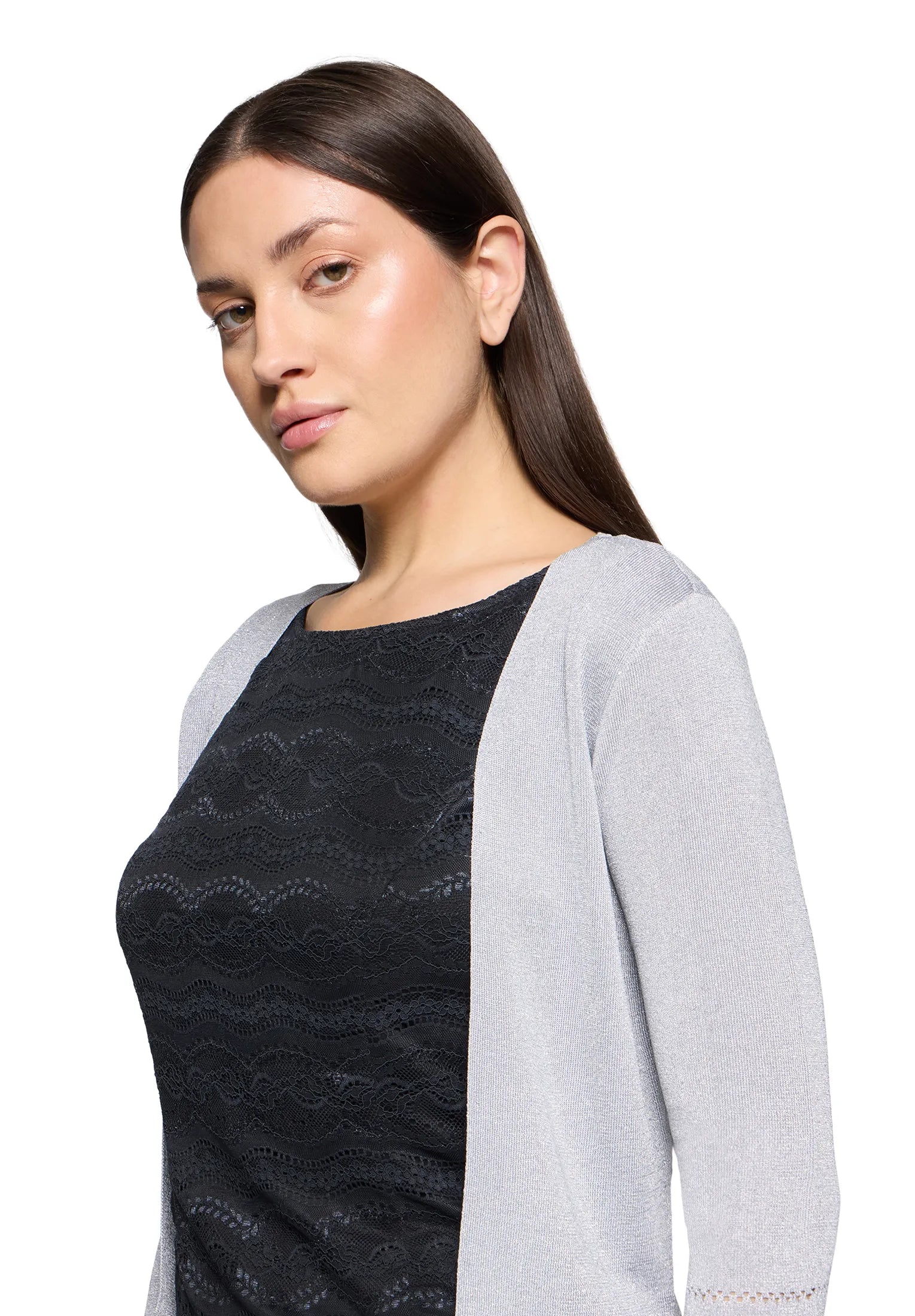 Vera Mont Grey/Silver Women Open Knit Bolero SKU: 0225-4818_9894 Image 04