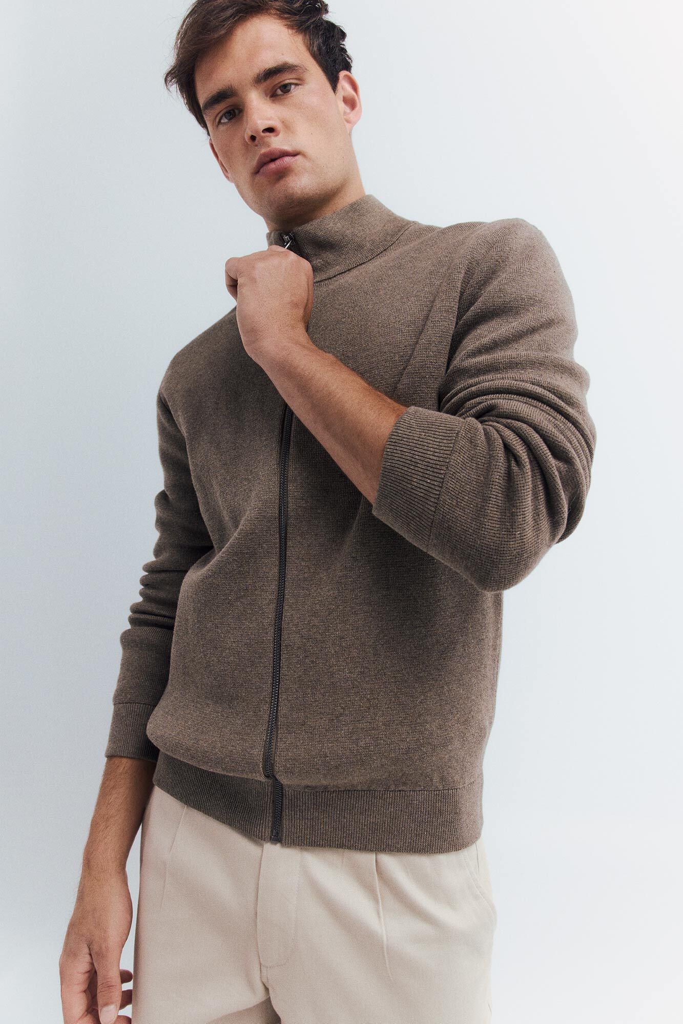 Springfield_Tan_Milano Zip Fastening Cardigan_0232604_35_03