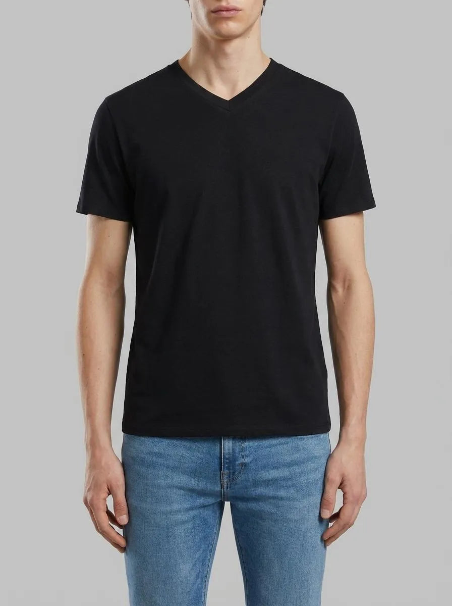 Springfield Black Men Lycra V-Neck Slim Fit T-Shirt SKU: 0243379_01 Image 00