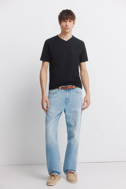 Springfield Black Men Lycra V-Neck Slim Fit T-Shirt SKU: 0243379_01 Image 03