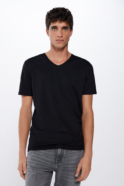 Basic Plain V Neck T Shirt_0247063_01_01