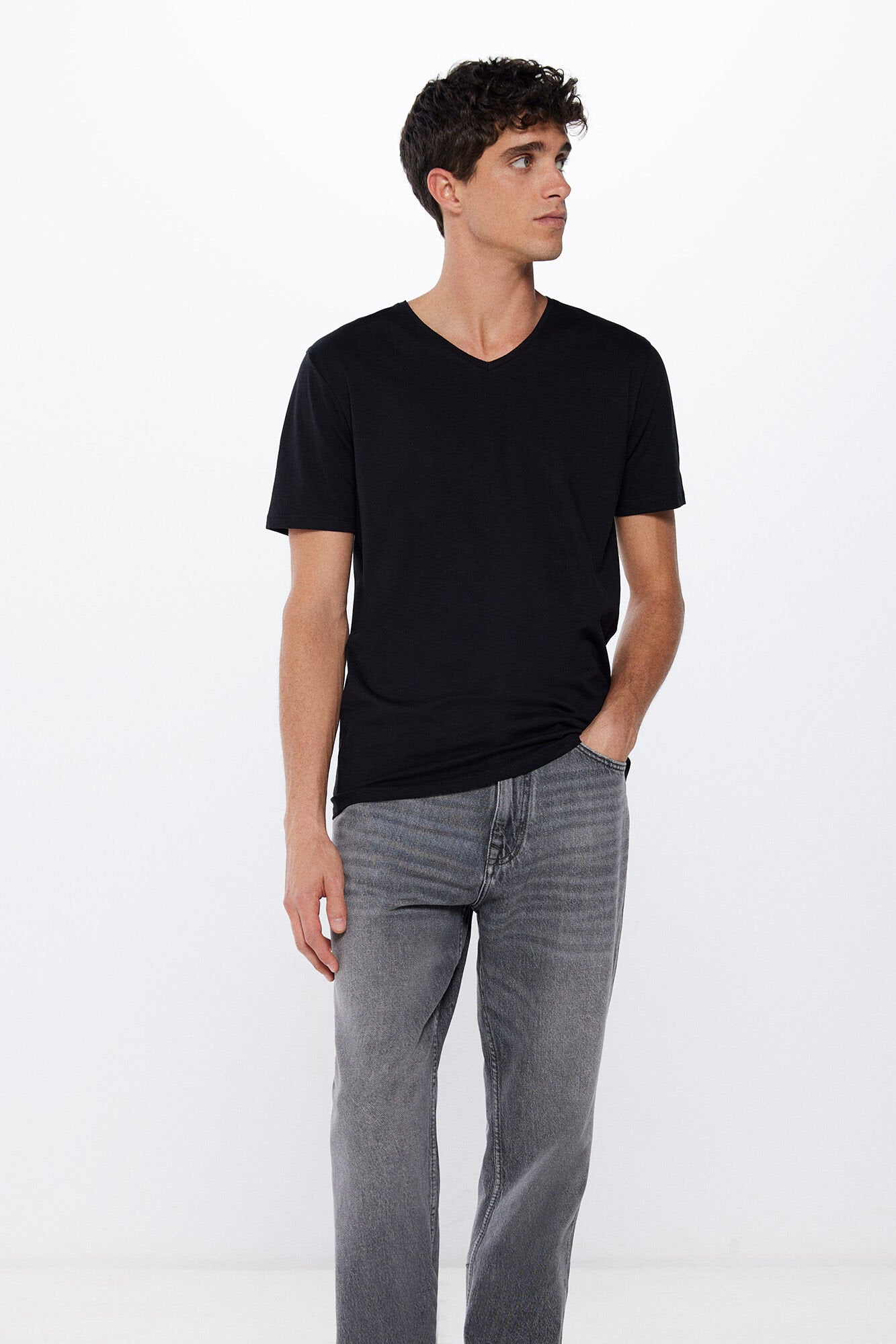 Basic Plain V Neck T Shirt_0247063_01_03