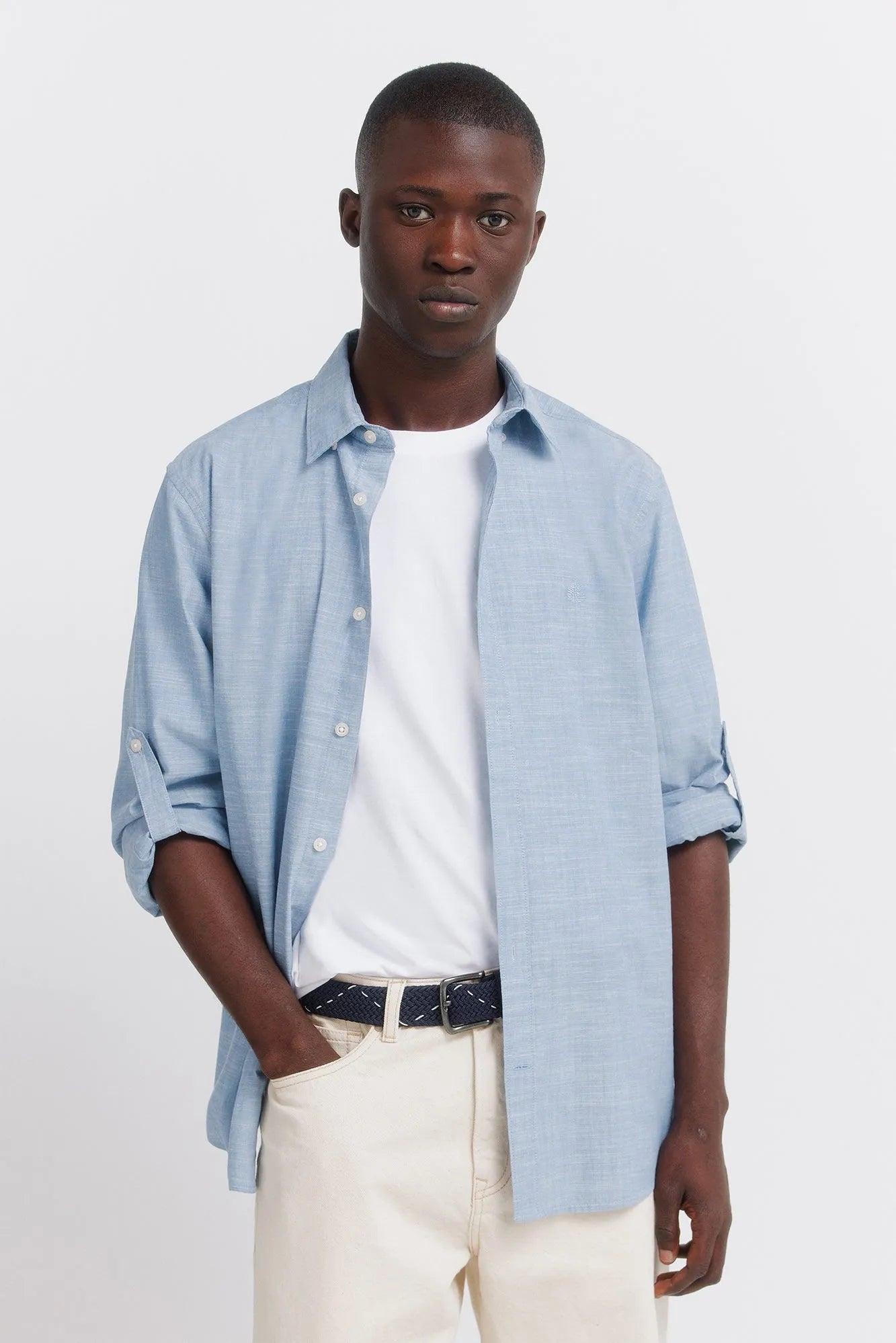Springfield Blue Men Slub Cotton Shirt SKU: 0273619_14 Image 01