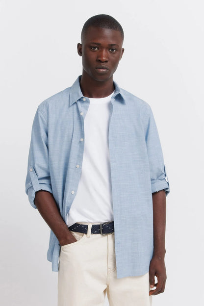 Springfield Blue Men Slub Cotton Shirt SKU: 0273619_14 Image 01