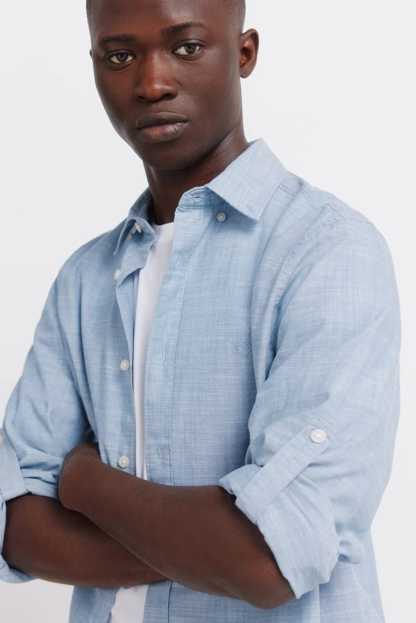 Springfield Blue Men Slub Cotton Shirt SKU: 0273619_14 Image 02