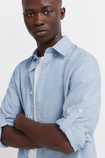 Springfield Blue Men Slub Cotton Shirt SKU: 0273619_14 Image 02