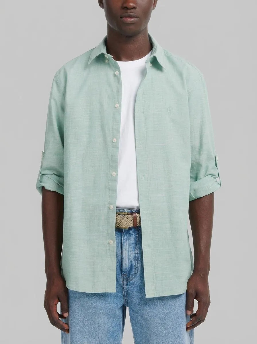 Springfield Green Men Slub Cotton Shirt SKU: 0273619_25 Image 00