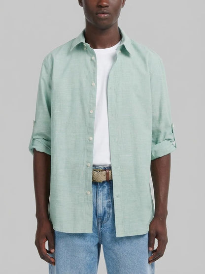 Springfield Green Men Slub Cotton Shirt SKU: 0273619_25 Image 00