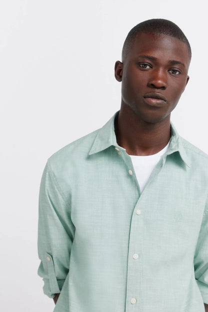 Springfield Green Men Slub Cotton Shirt SKU: 0273619_25 Image 02