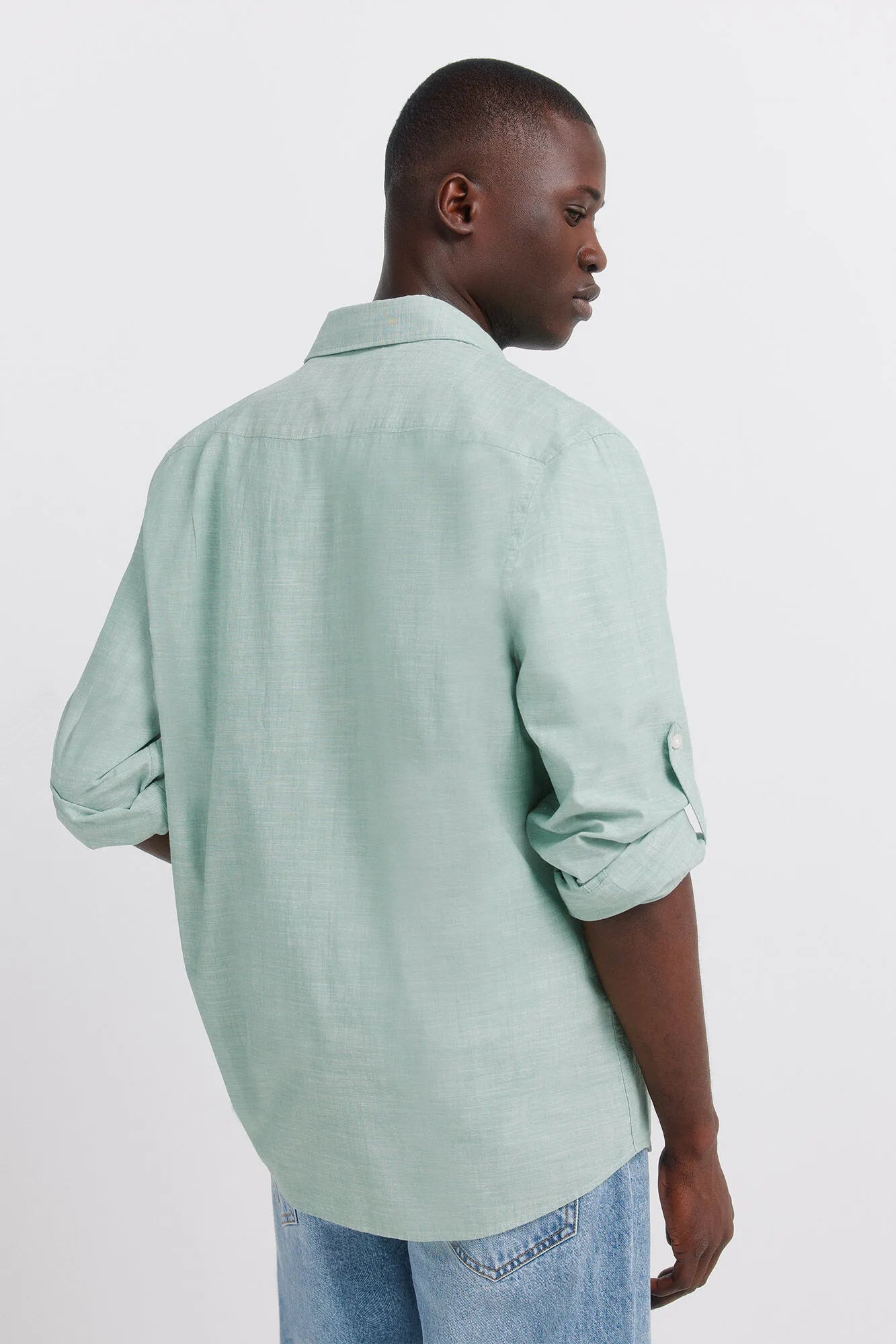 Springfield Green Men Slub Cotton Shirt SKU: 0273619_25 Image 03