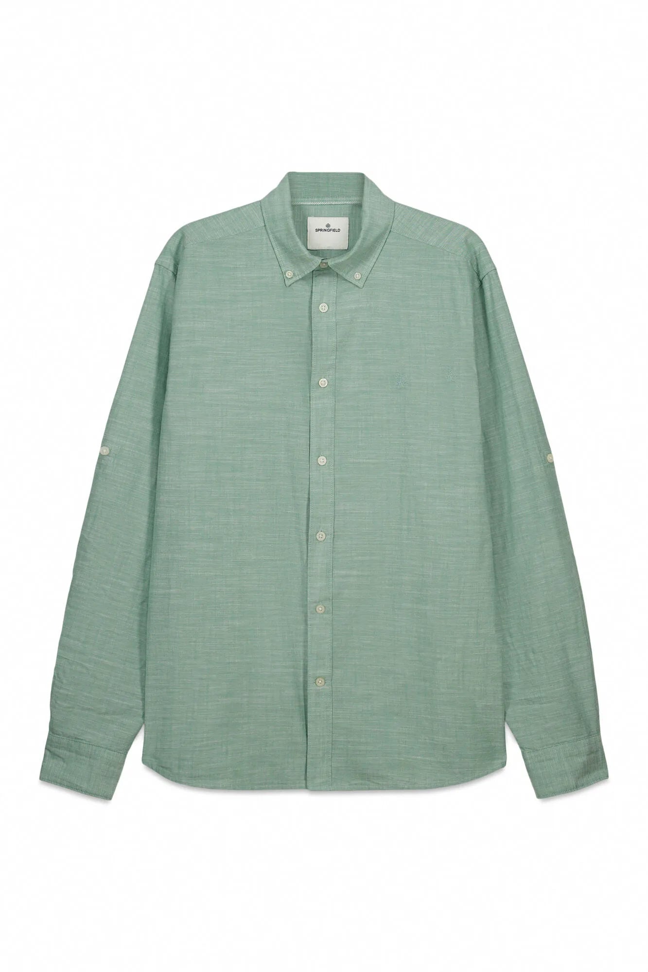 Springfield Green Men Slub Cotton Shirt SKU: 0273619_25 Image 05