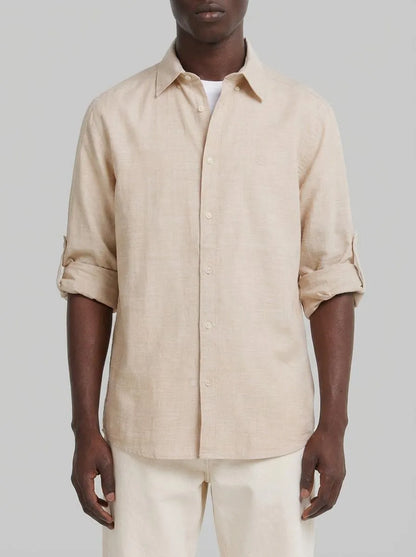 Springfield Beige Men Slub Cotton Shirt SKU: 0273619_54 Image 00