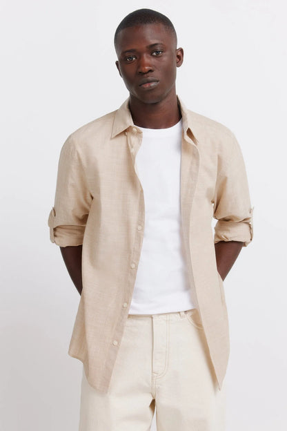 Springfield Beige Men Slub Cotton Shirt SKU: 0273619_54 Image 01