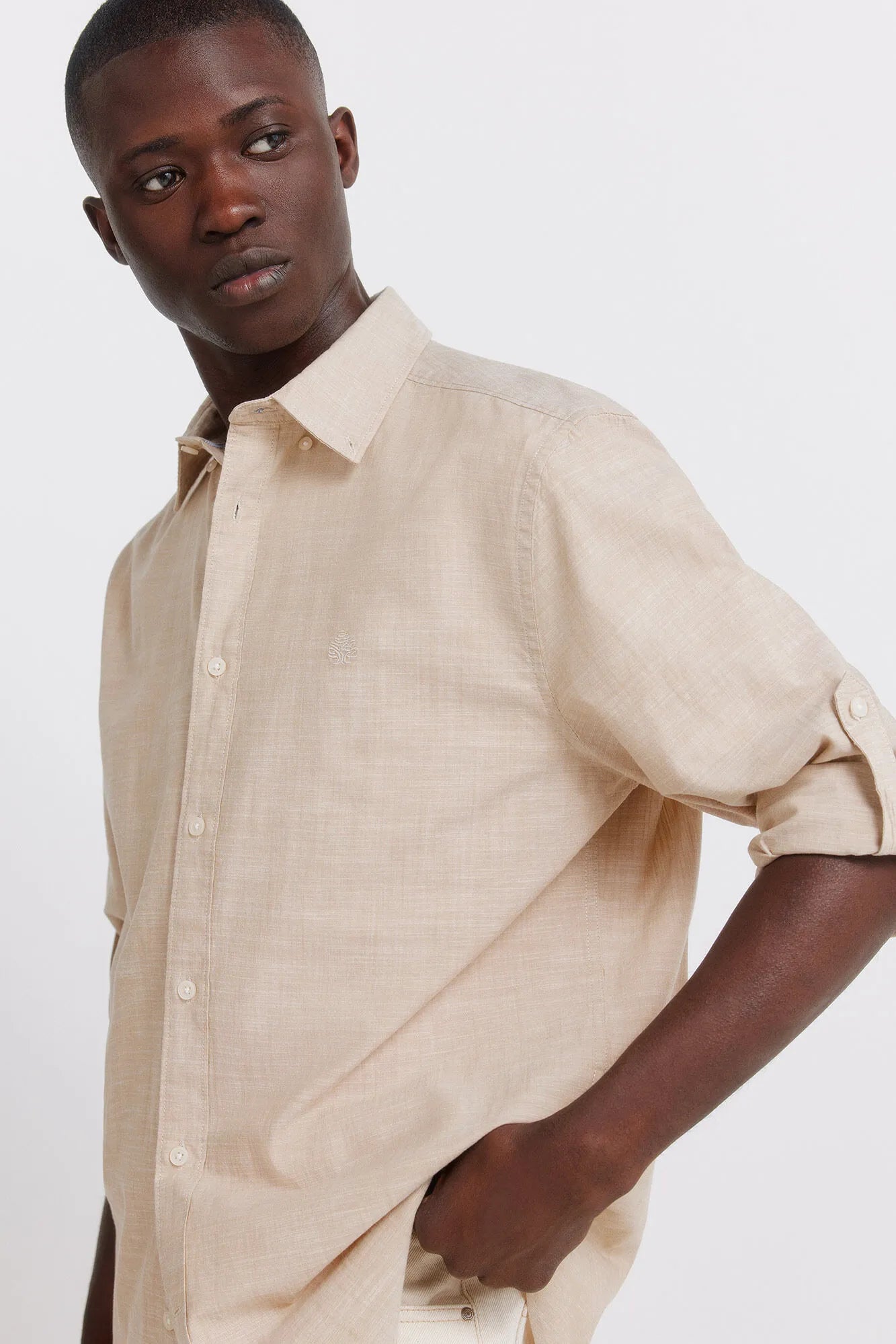 Springfield Beige Men Slub Cotton Shirt SKU: 0273619_54 Image 02