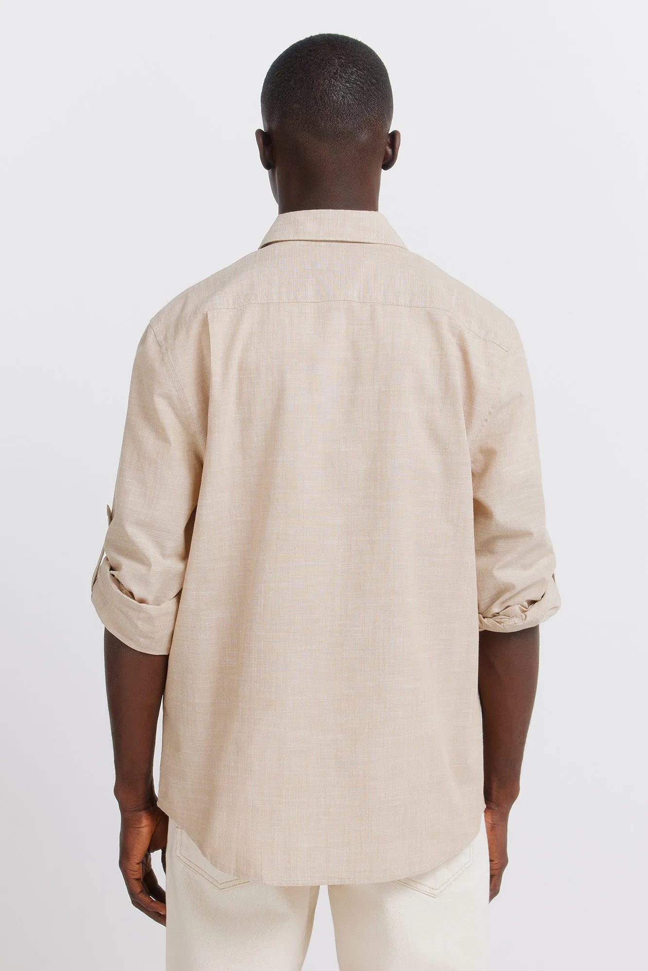 Springfield Beige Men Slub Cotton Shirt SKU: 0273619_54 Image 03