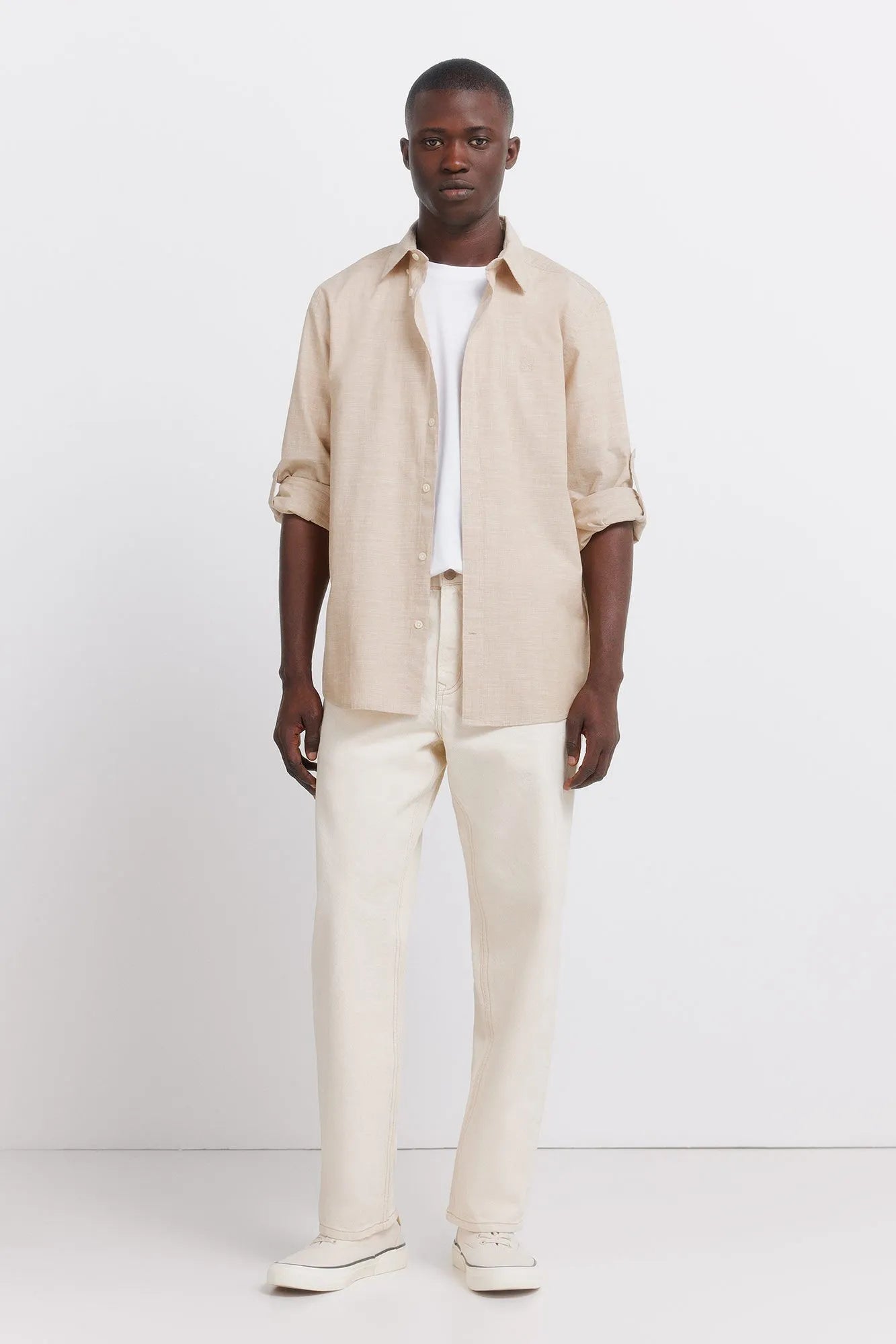 Springfield Beige Men Slub Cotton Shirt SKU: 0273619_54 Image 04