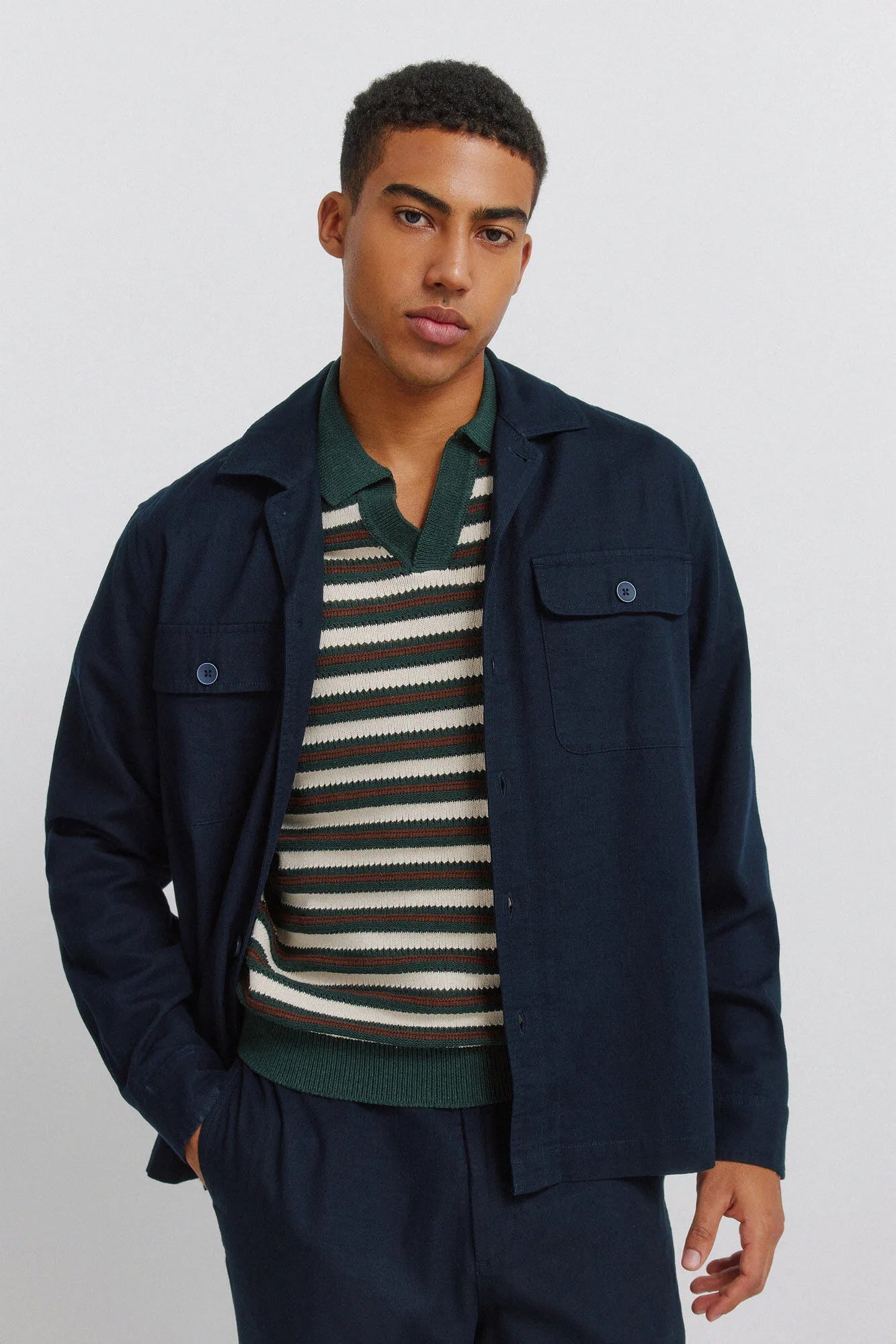 Springfield Blue Men Slub Cotton Overshirt SKU: 0273620_11 Image 01