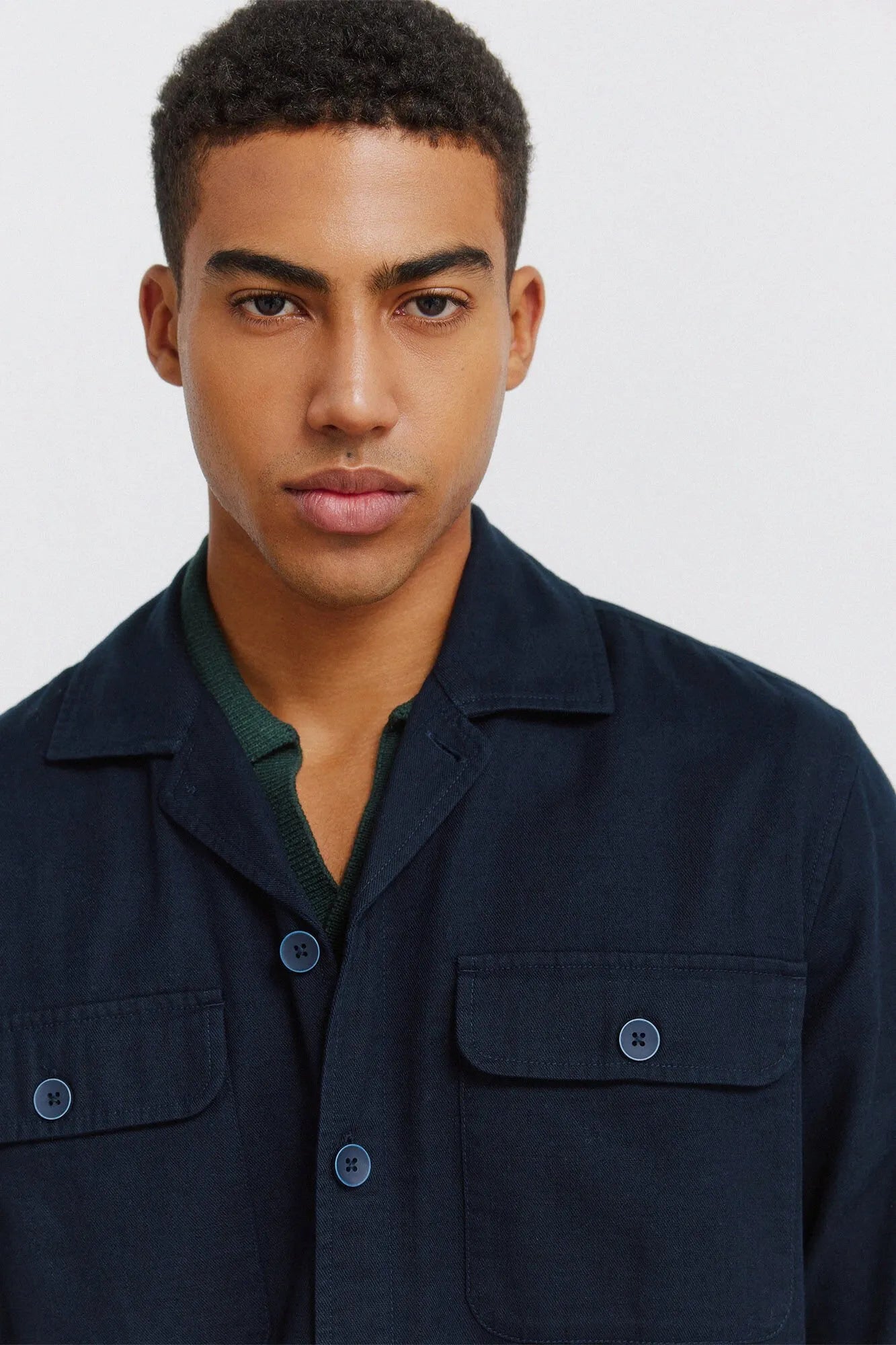 Springfield Blue Men Slub Cotton Overshirt SKU: 0273620_11 Image 02