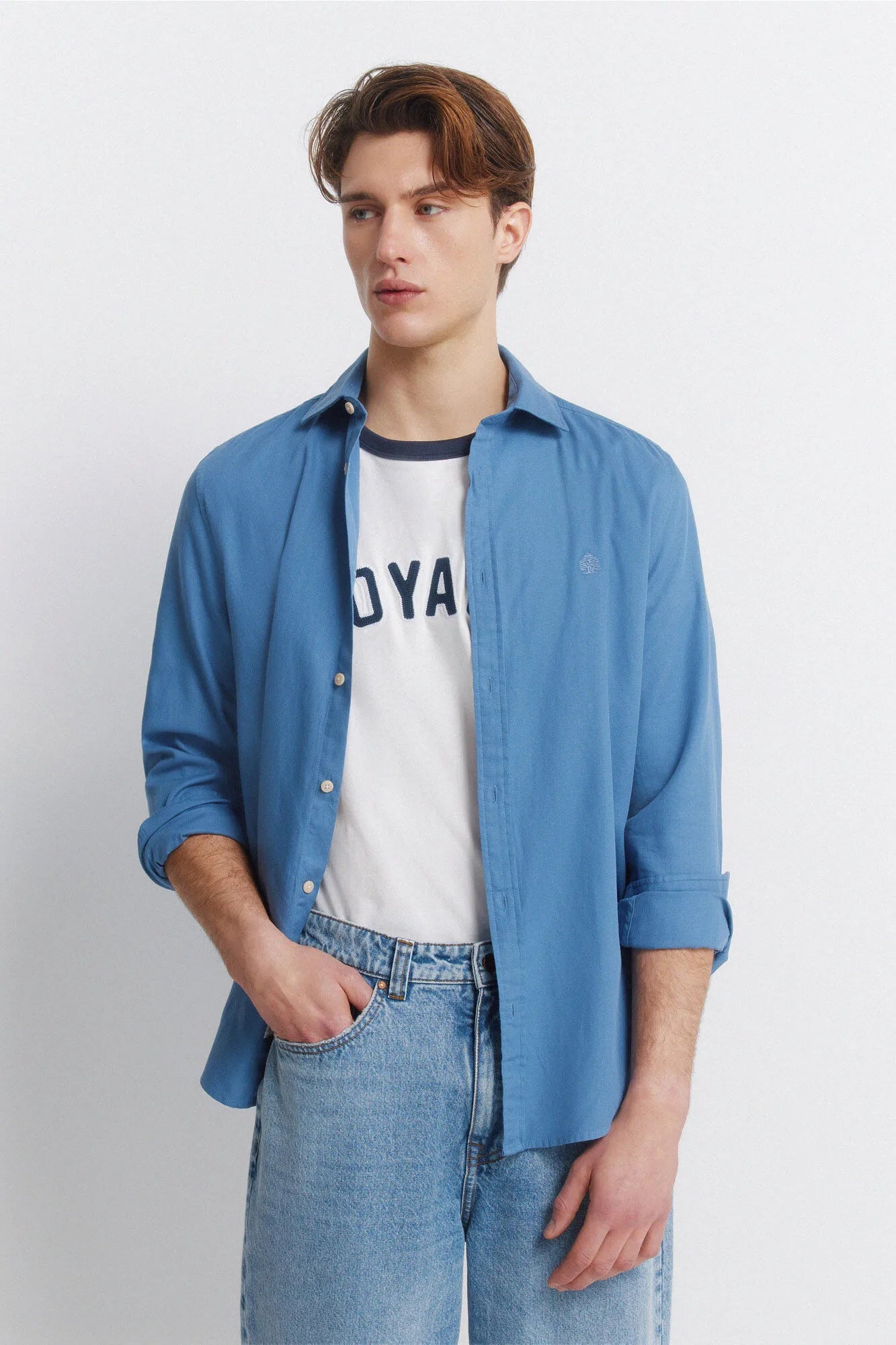 Springfield Blue Men Textured Shirt SKU: 0273621_14 Image 01