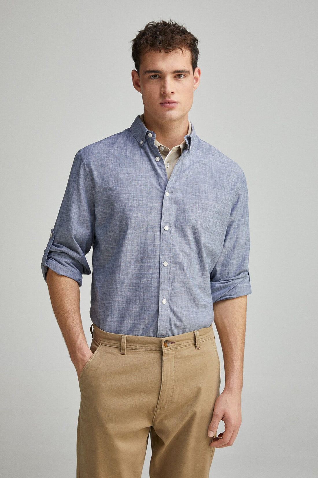 Springfield_Plain Slub Cotton Shirt_0279924_12_01