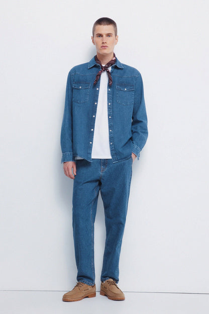 Springfield_Medium Blue_Denim Shirt with Yoke_0292386_14_02