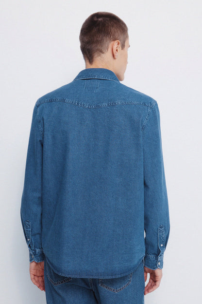 Springfield_Medium Blue_Denim Shirt with Yoke_0292386_14_05