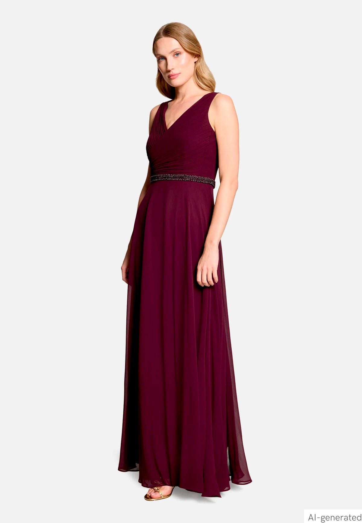 Vera Mont Strong Aubergine Women Evening Dress with Pleats SKU: 0299-4825_6179 Image 02