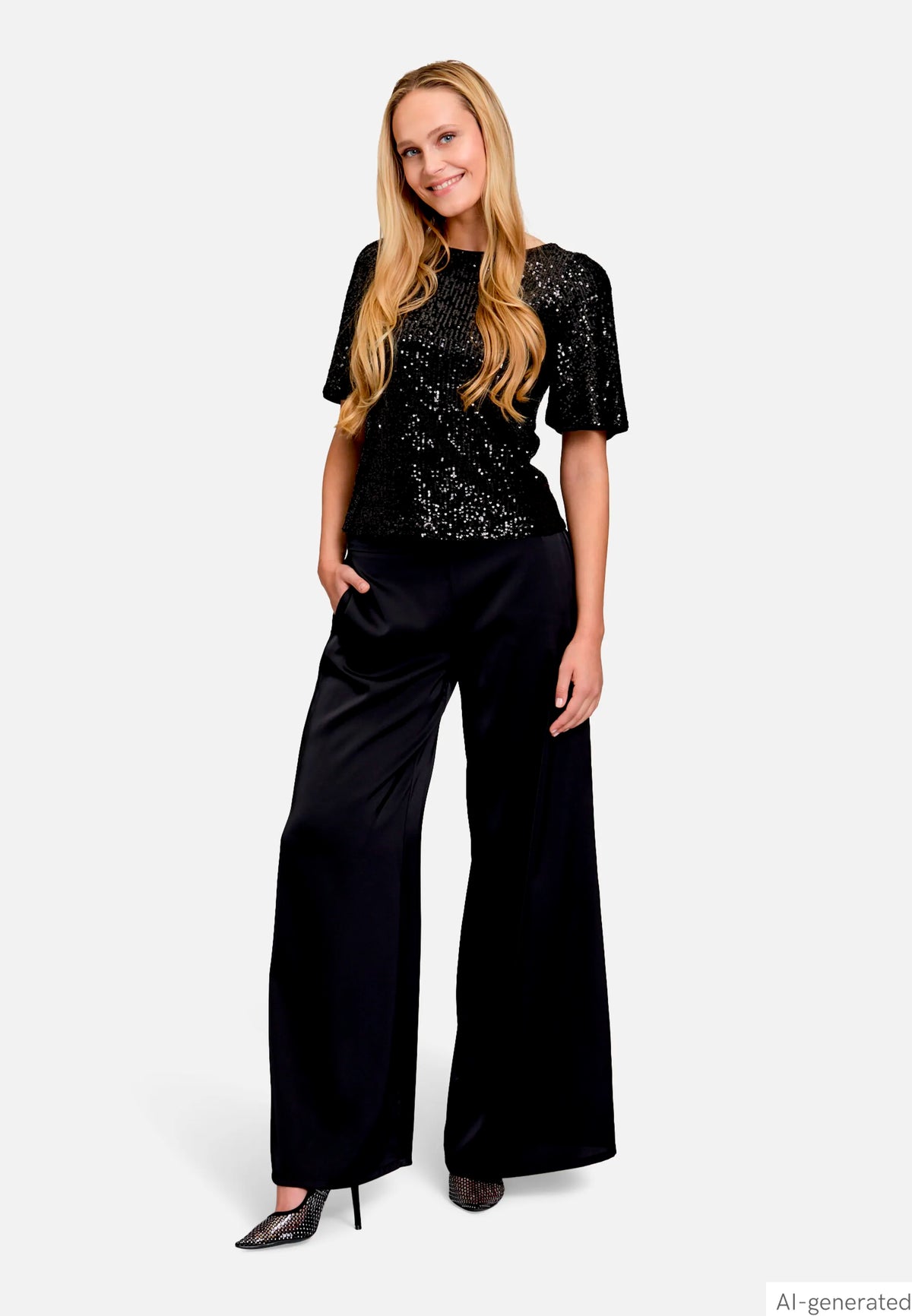Vera Mont Black Women Modern Fit Trousers with Pockets SKU: 0300-4262_9045 Image 02