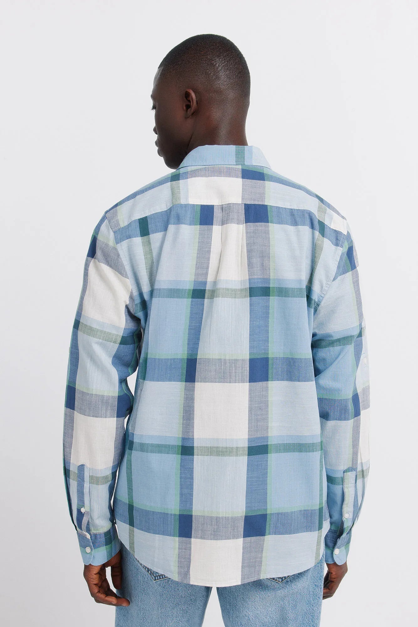 Springfield Blue Men Cotton Lightweight Plaid Shirt SKU: 0333125_16 Image 03
