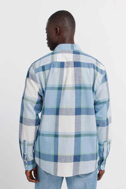 Springfield Blue Men Cotton Lightweight Plaid Shirt SKU: 0333125_16 Image 03