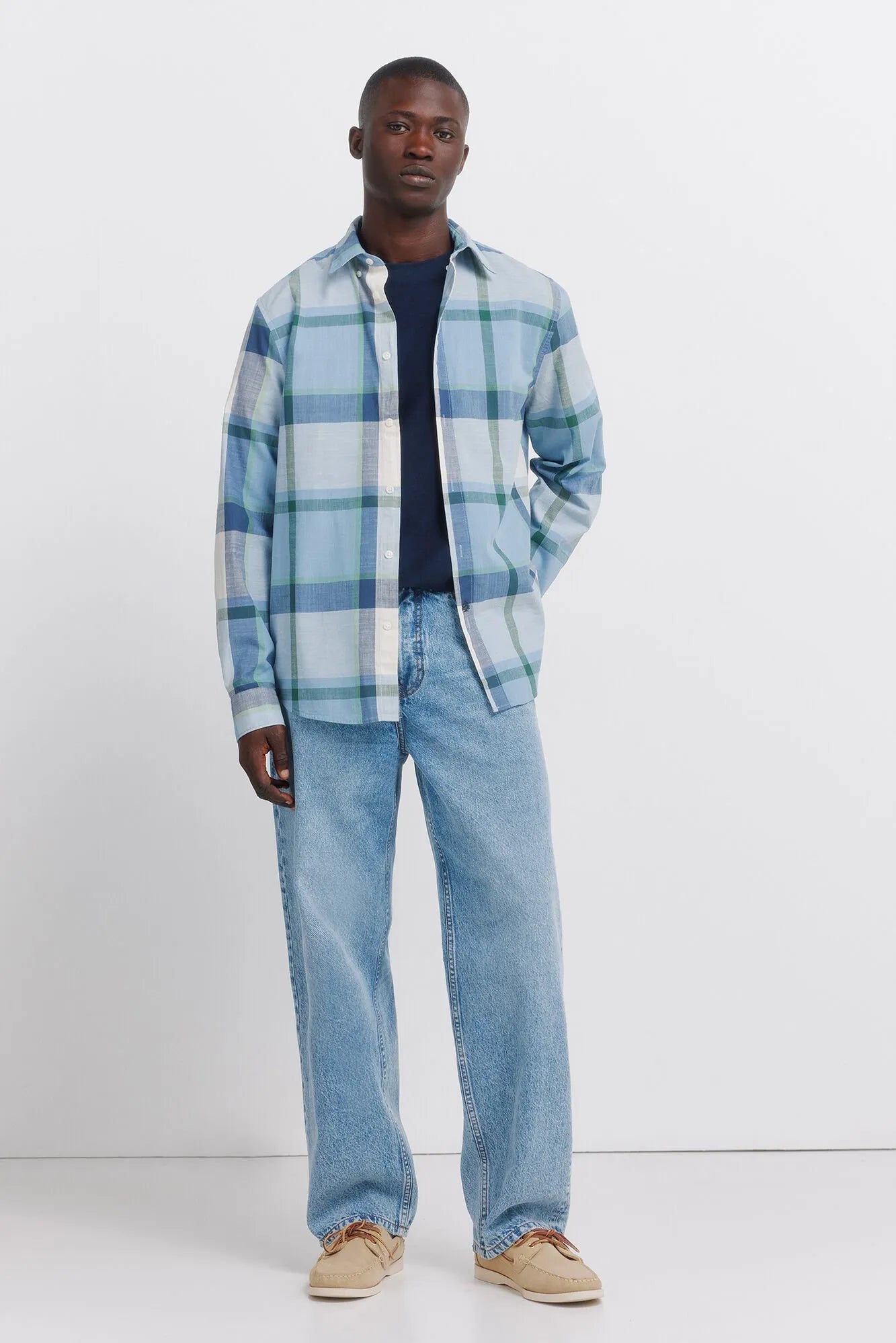 Springfield Blue Men Cotton Lightweight Plaid Shirt SKU: 0333125_16 Image 04