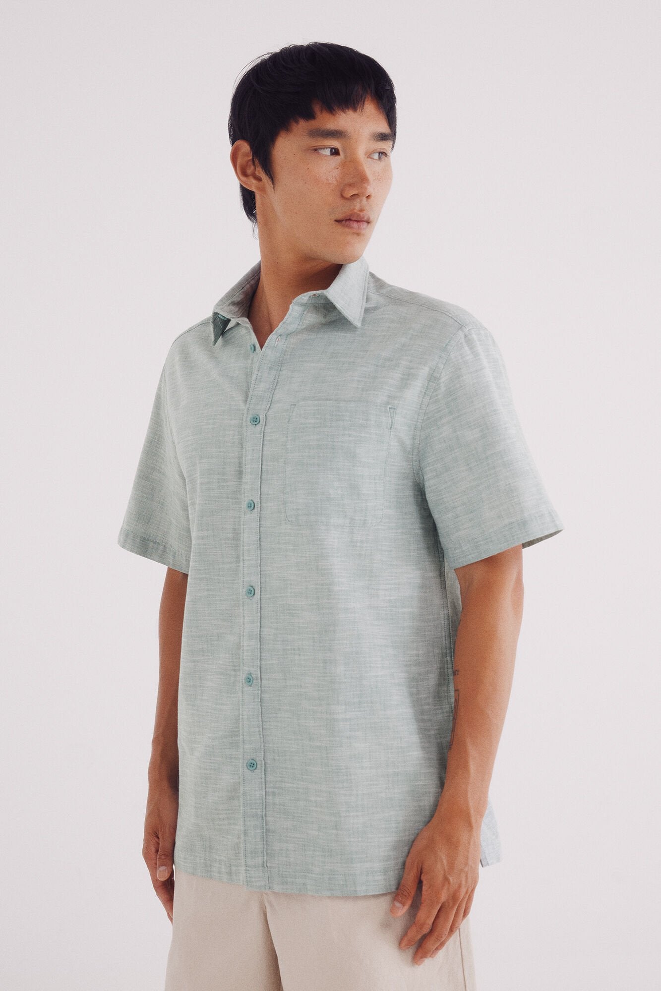 Springfield_Green_Short Sleeve Sleeved Linen Shirt_0342086_27_01