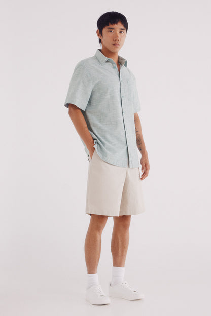 Springfield_Green_Short Sleeve Sleeved Linen Shirt_0342086_27_02
