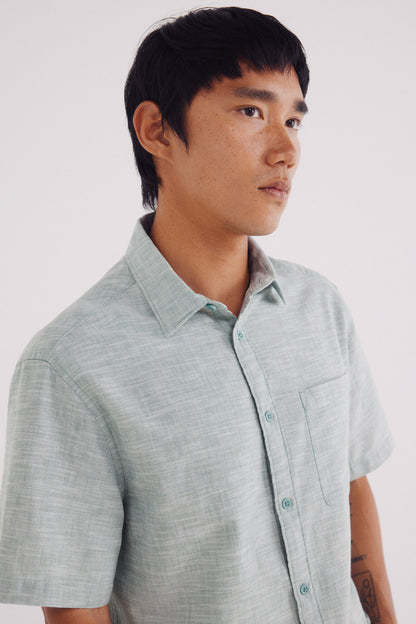 Springfield_Green_Short Sleeve Sleeved Linen Shirt_0342086_27_03