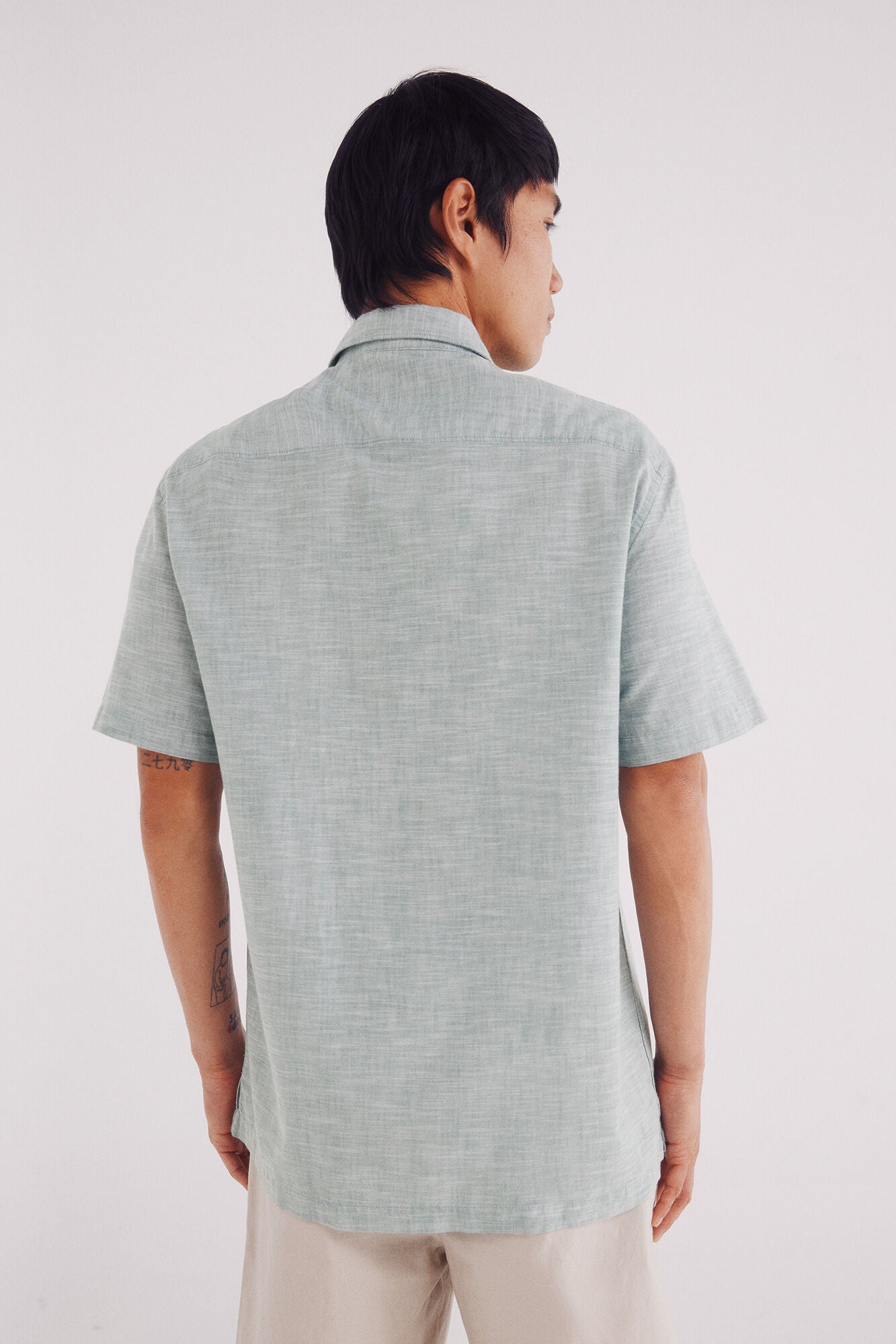 Springfield_Green_Short Sleeve Sleeved Linen Shirt_0342086_27_04