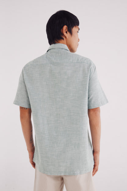 Springfield_Green_Short Sleeve Sleeved Linen Shirt_0342086_27_04