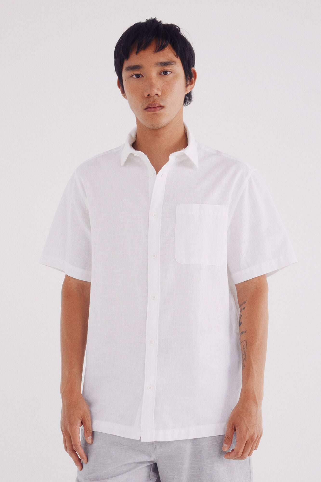 Springfield_White_Short Sleeve Sleeved Linen Shirt_0342086_99_01