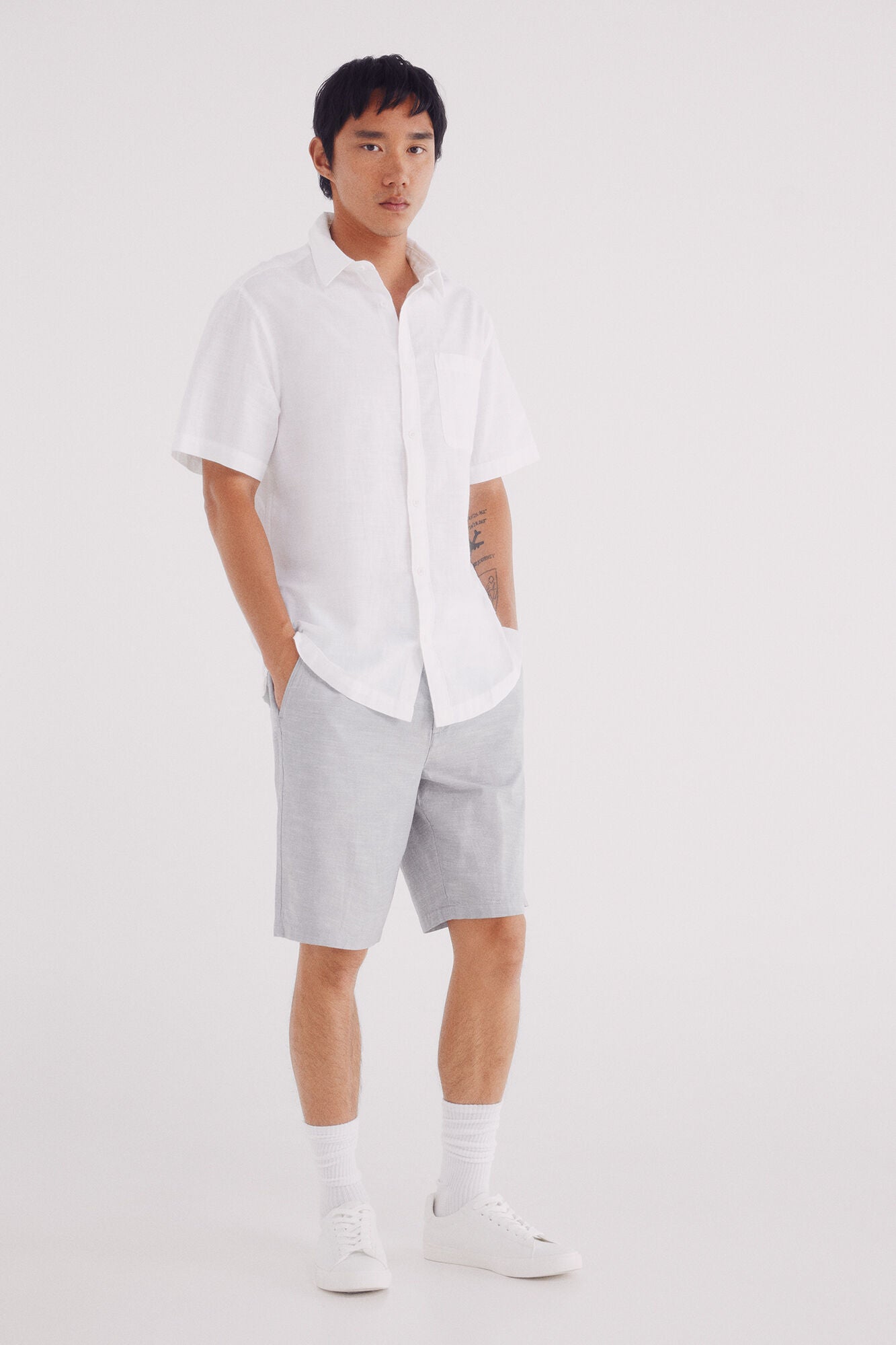 Springfield_White_Short Sleeve Sleeved Linen Shirt_0342086_99_04