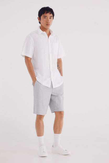 Springfield_White_Short Sleeve Sleeved Linen Shirt_0342086_99_04