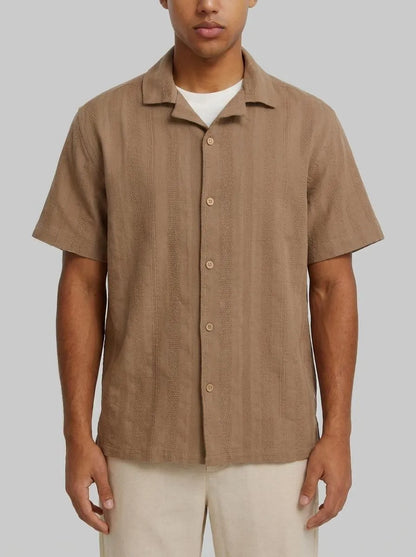 Springfield Brown Men Jacquard Short Sleeve Bowling Shirt SKU: 0343408_35 Image 00