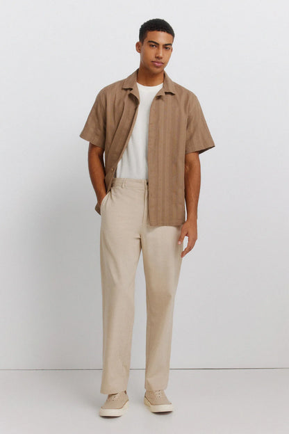 Springfield Brown Men Jacquard Short Sleeve Bowling Shirt SKU: 0343408_35 Image 03