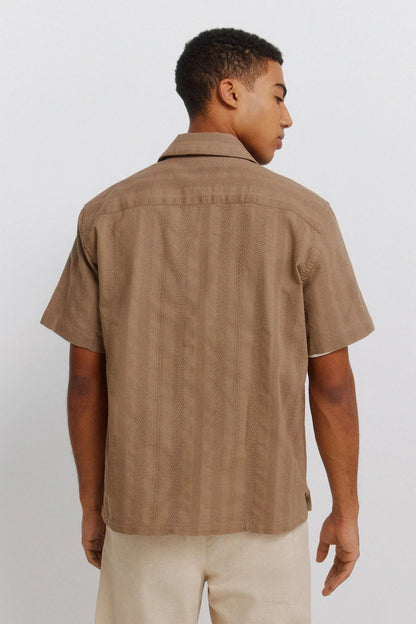 Springfield Brown Men Jacquard Short Sleeve Bowling Shirt SKU: 0343408_35 Image 04