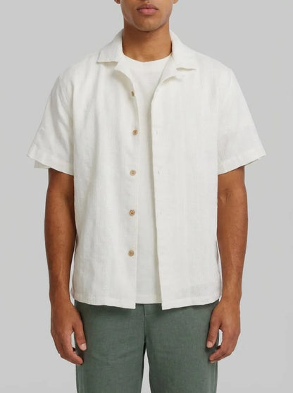 Springfield White Men Jacquard Short Sleeve Bowling Shirt SKU: 0343408_96 Image 00