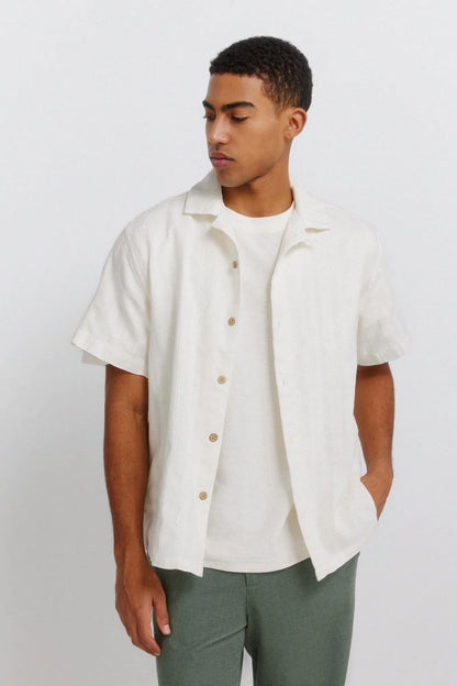 Springfield White Men Jacquard Short Sleeve Bowling Shirt SKU: 0343408_96 Image 01